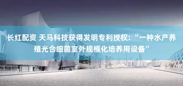 长红配资 天马科技获得发明专利授权: “一种水产养殖光合细菌室外规模化培养用设备”